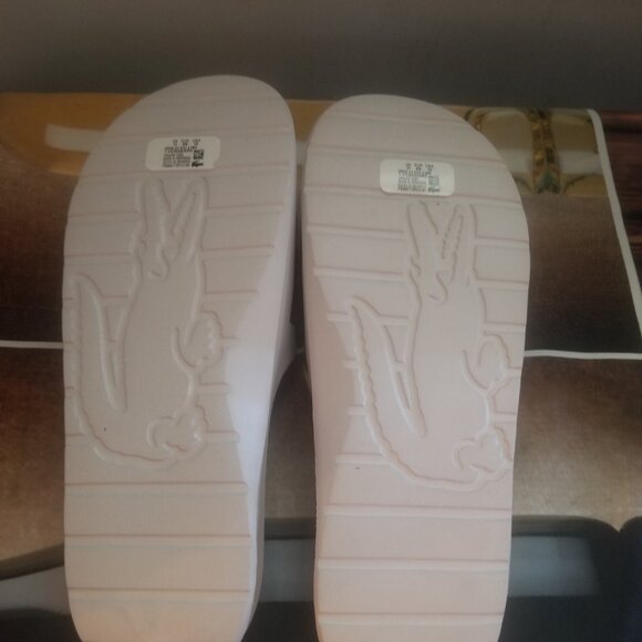 Mens Lacoste Croco Slide Sandals - White/Dark Green, Size 12 main image 7